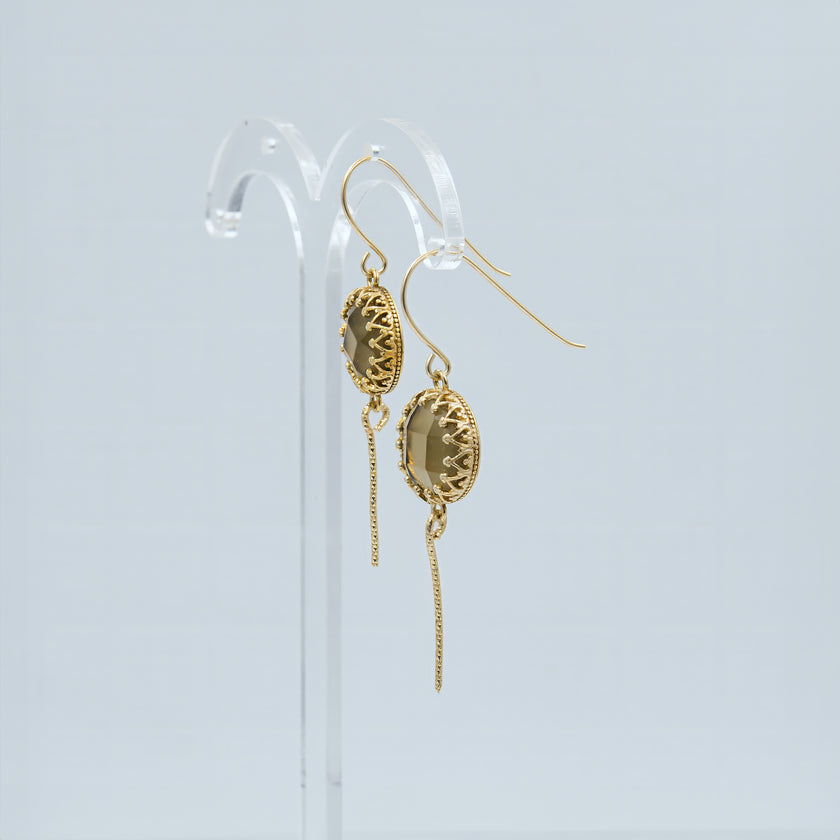 Dangling silver earrings with smokey topaz opalite