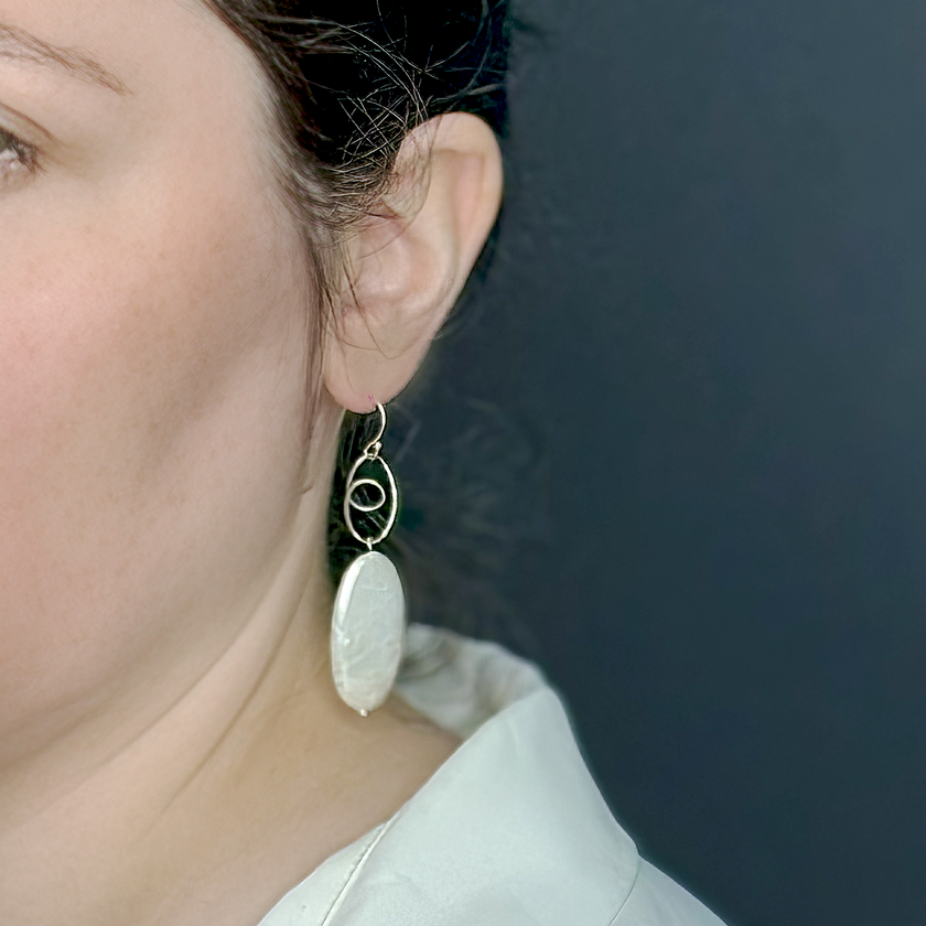 Silver earrings with oval pearl