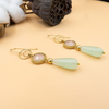 Dangling silver earrings with a pink opalite and a drop of green agate