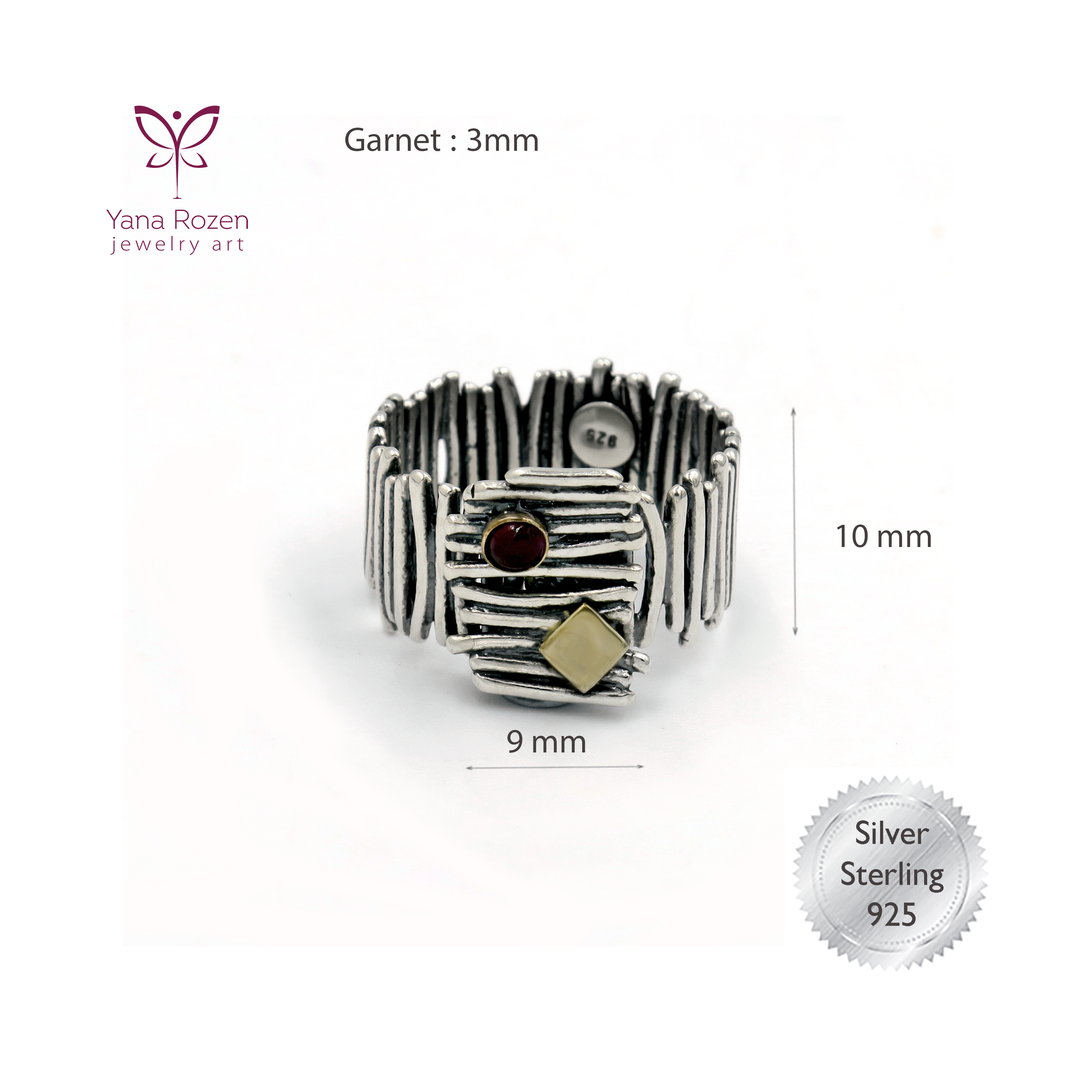 טבעת כסף עם אבן גארנט