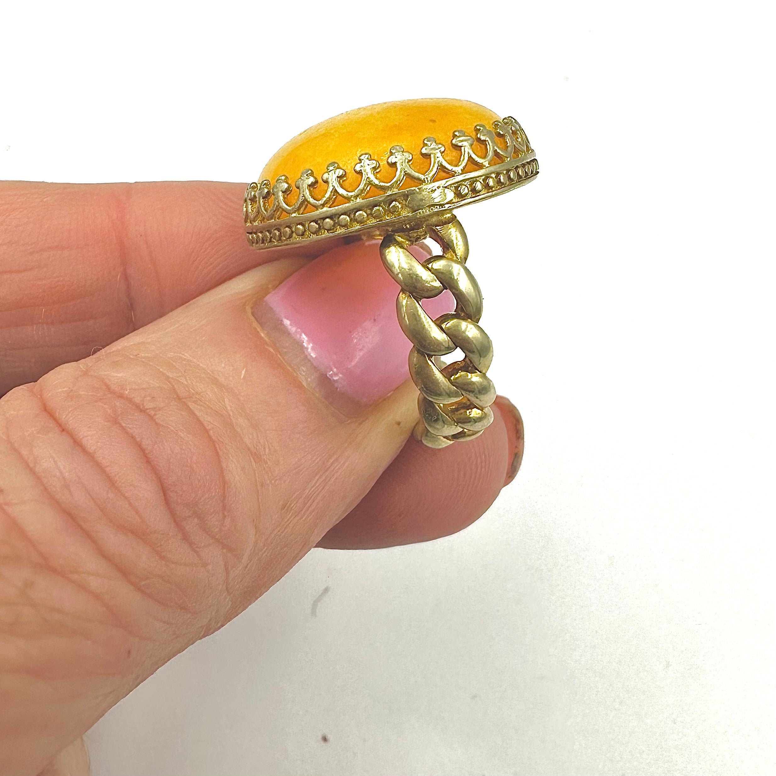 טבעת כסף עם אגת צהוב