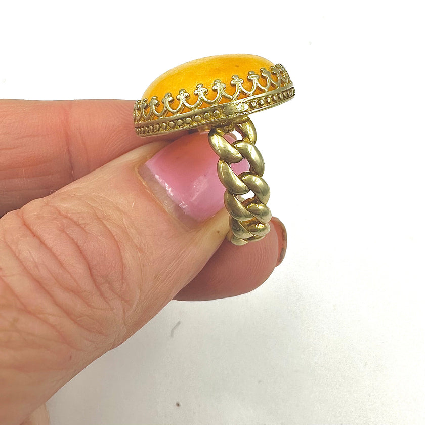 טבעת כסף עם אגת צהוב