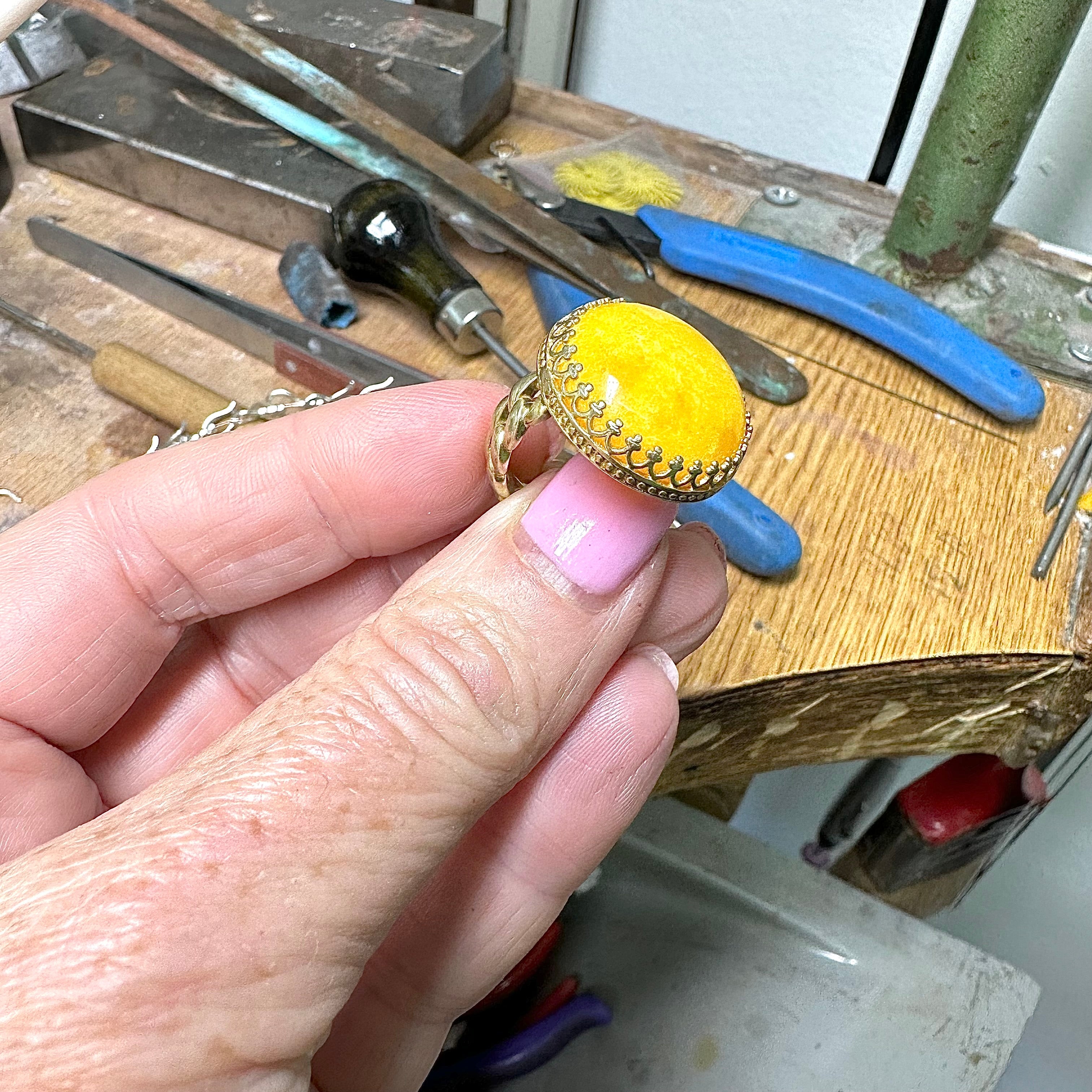 טבעת כסף עם אגת צהוב