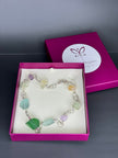 Green quartz, amethyst and fluorite silver necklace