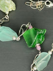Green quartz, amethyst and fluorite silver necklace