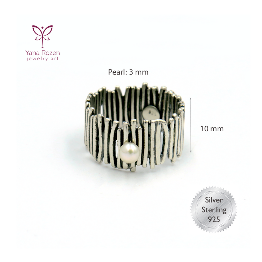 טבעת כסף עם פנינה Nomad Spirit