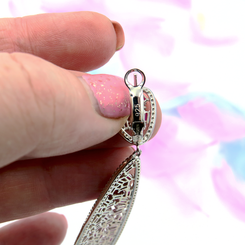 עגילי כסף ארוכים יוקרתיים עם קריסטלים בגווני ספיר