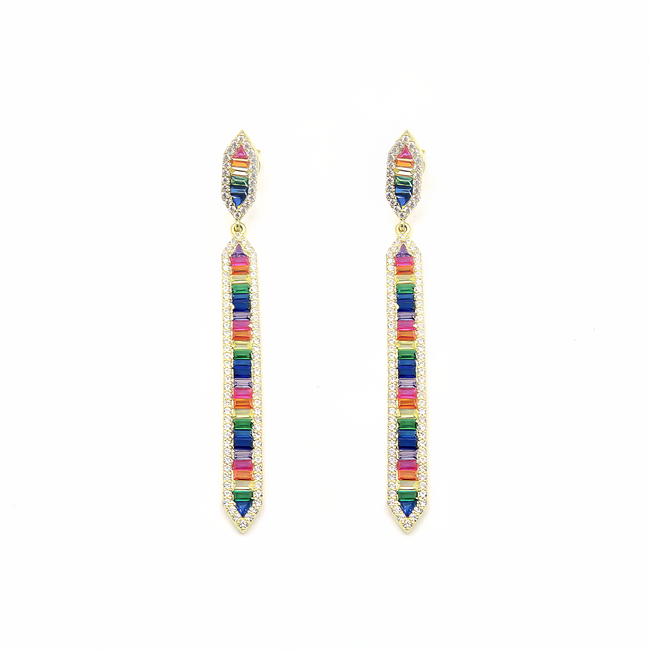 Delicate and luxurious evening earrings made of gold-plated silver and multicolored