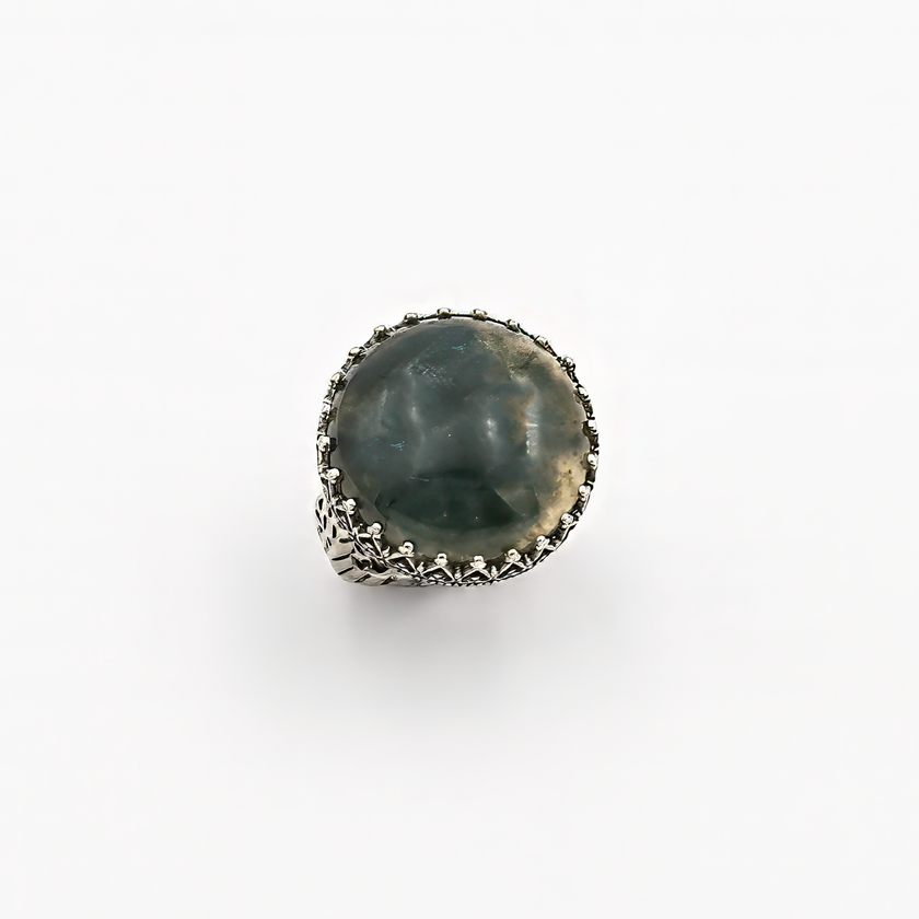 טבעת כסף עם מוס אגת