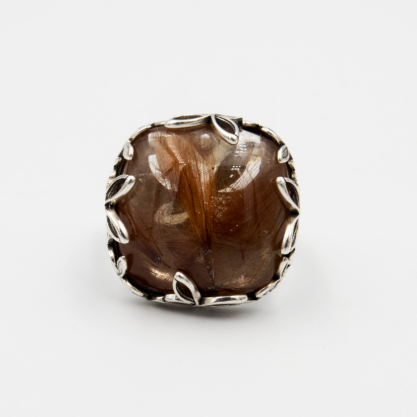 טבעת כסף ורוטיל קוורץ אמיתי