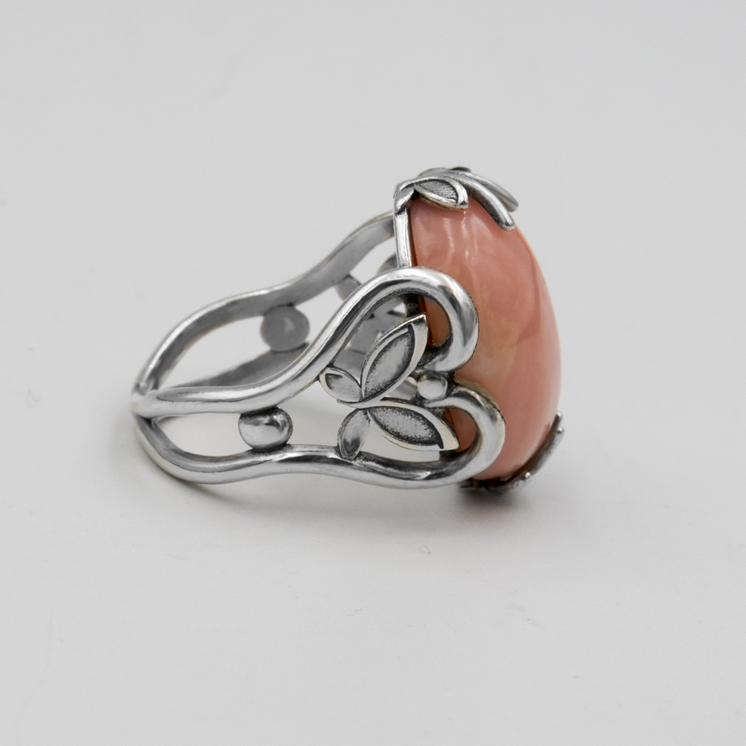 Silver ring with natural pink opal