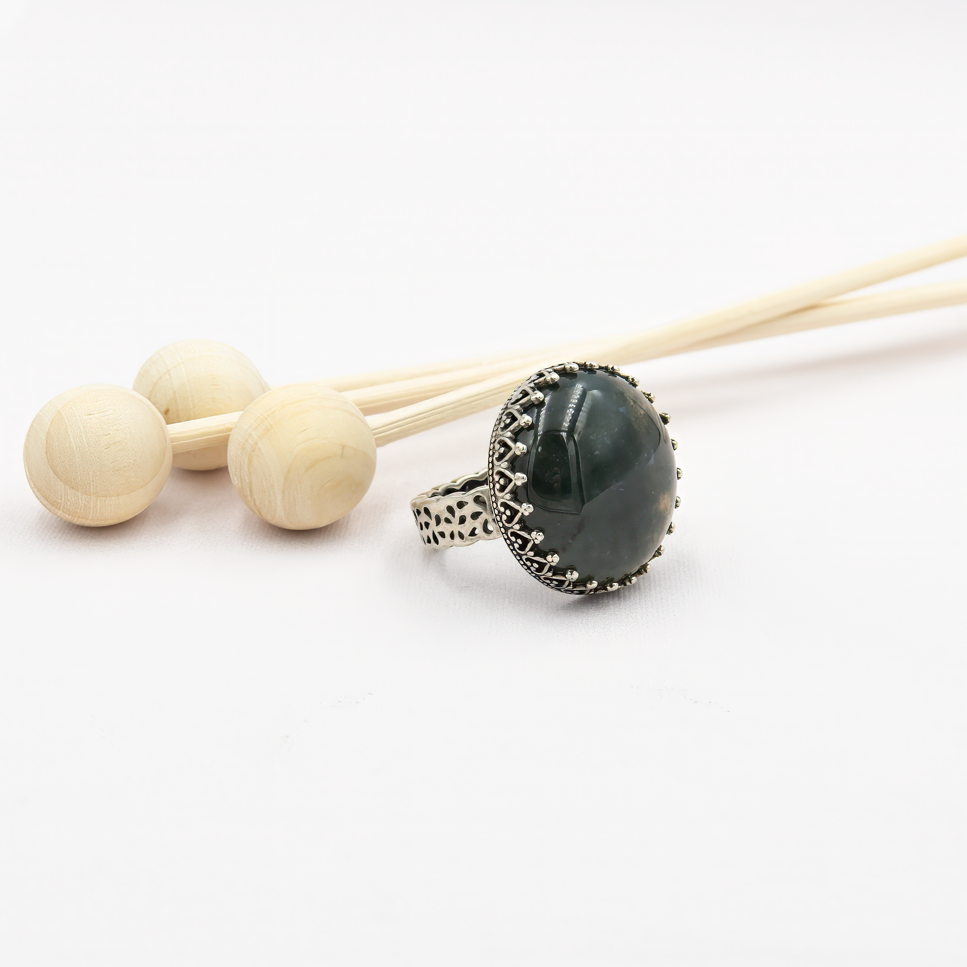 טבעת כסף עם מוס אגת