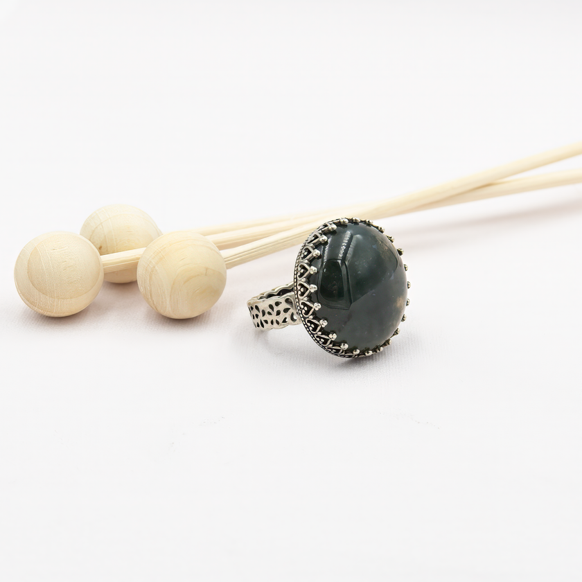 טבעת כסף עם מוס אגת