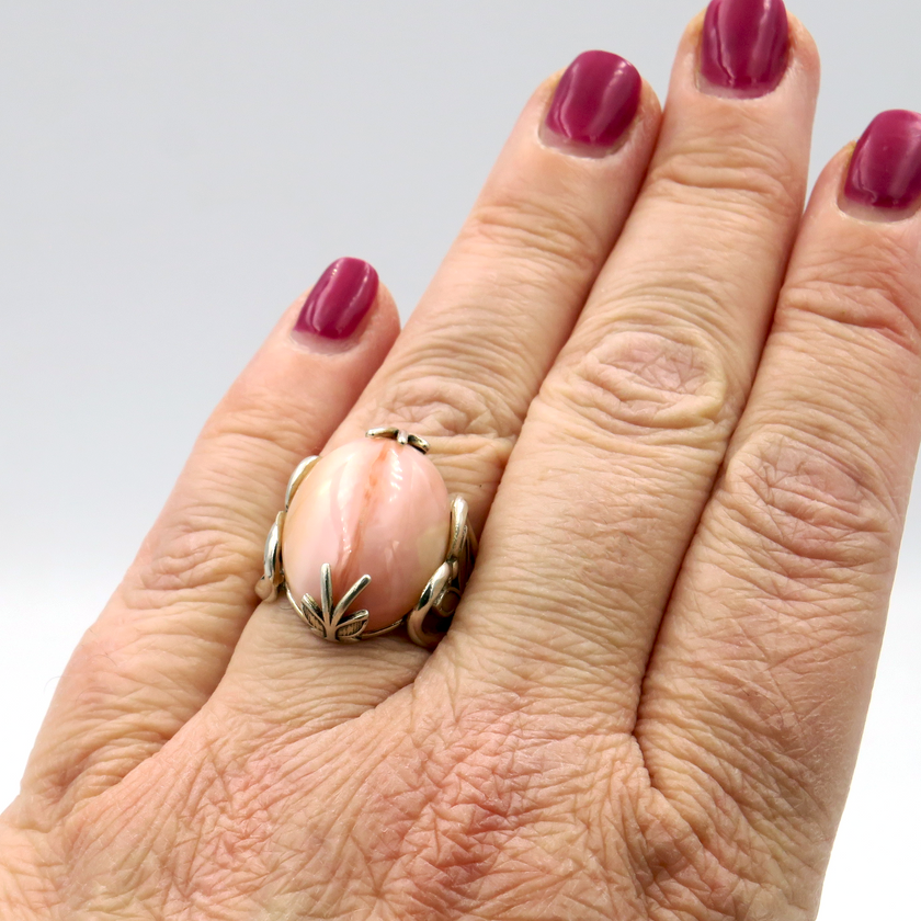 Silver ring with natural pink opal