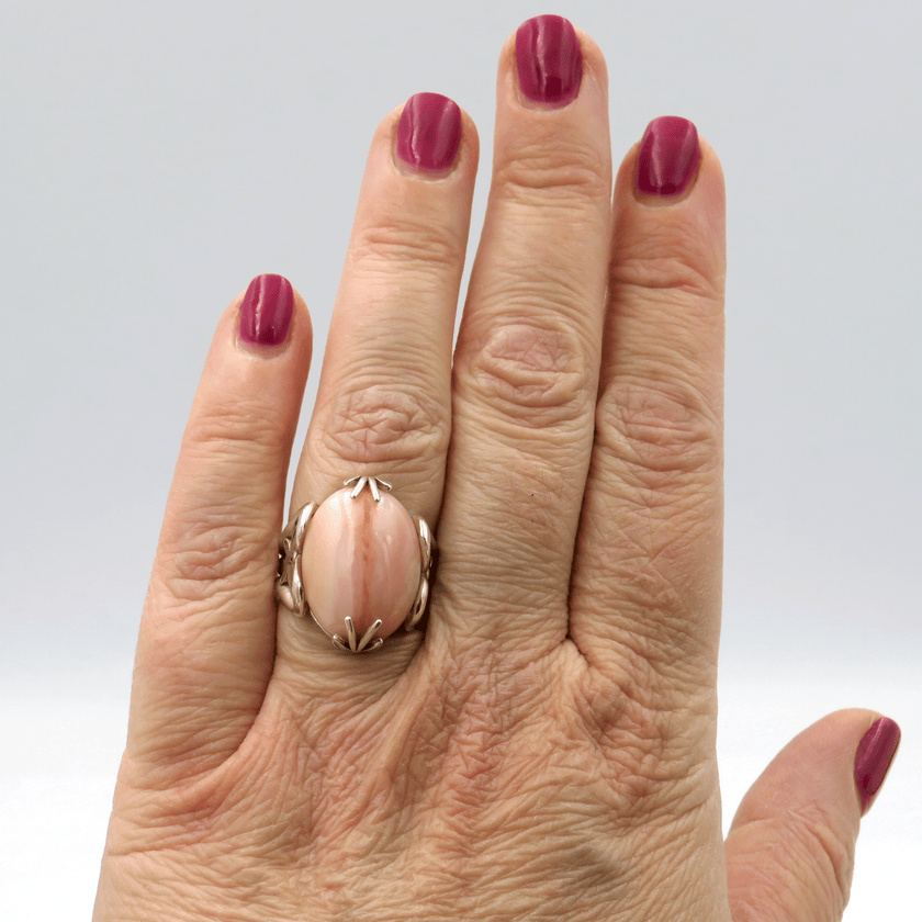 Silver ring with natural pink opal