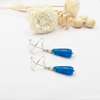 Silver earrings with a drop of blue agate