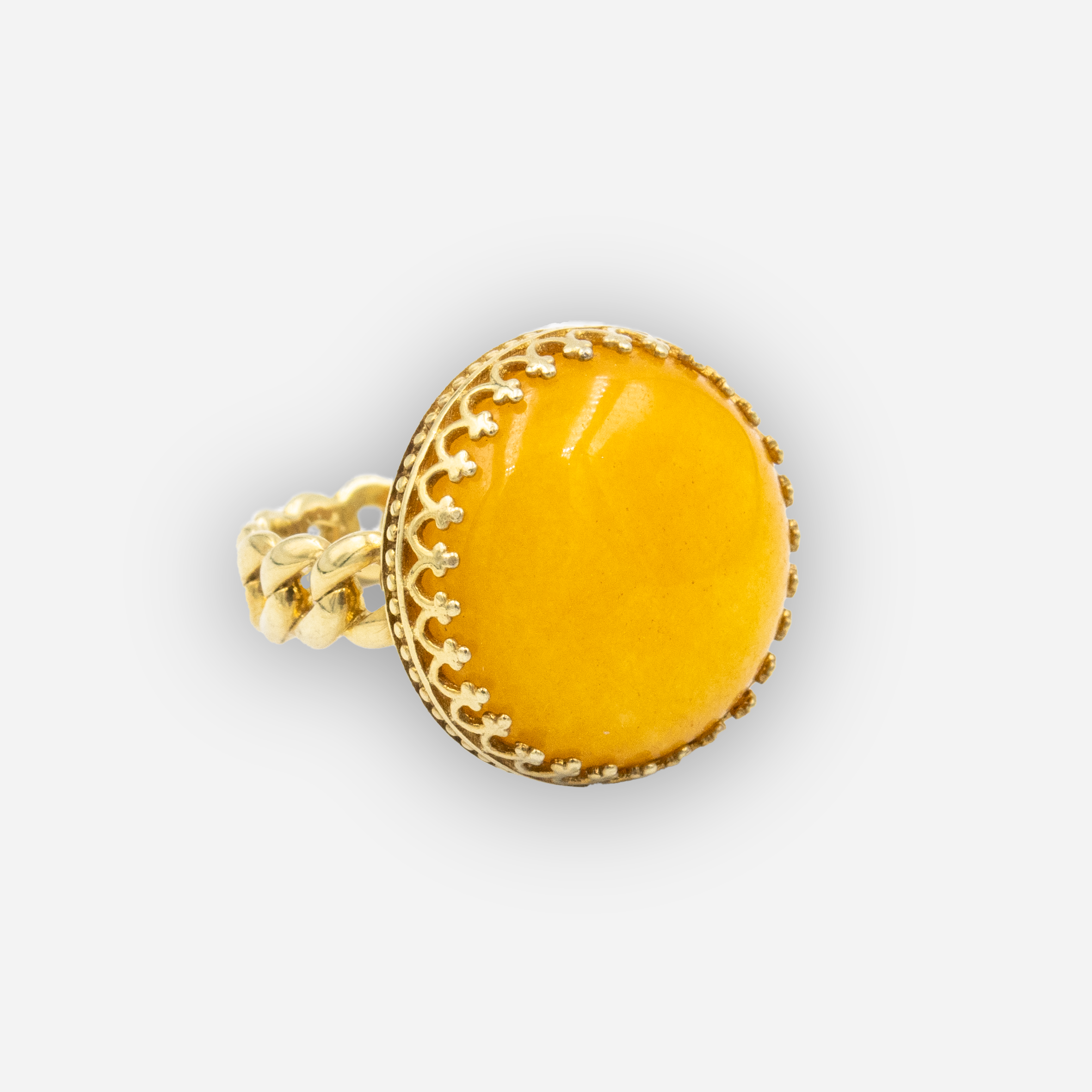 טבעת כסף עם אגת צהוב