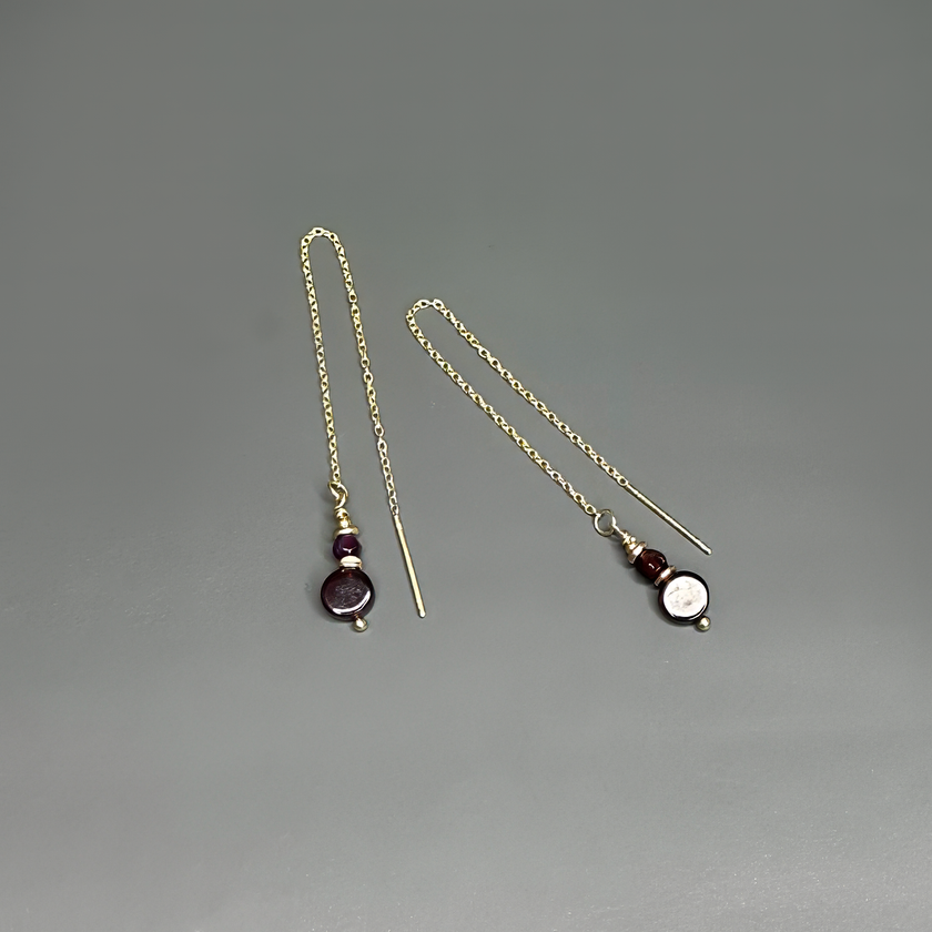 עגילי זהב 14 קראט עם גארנט