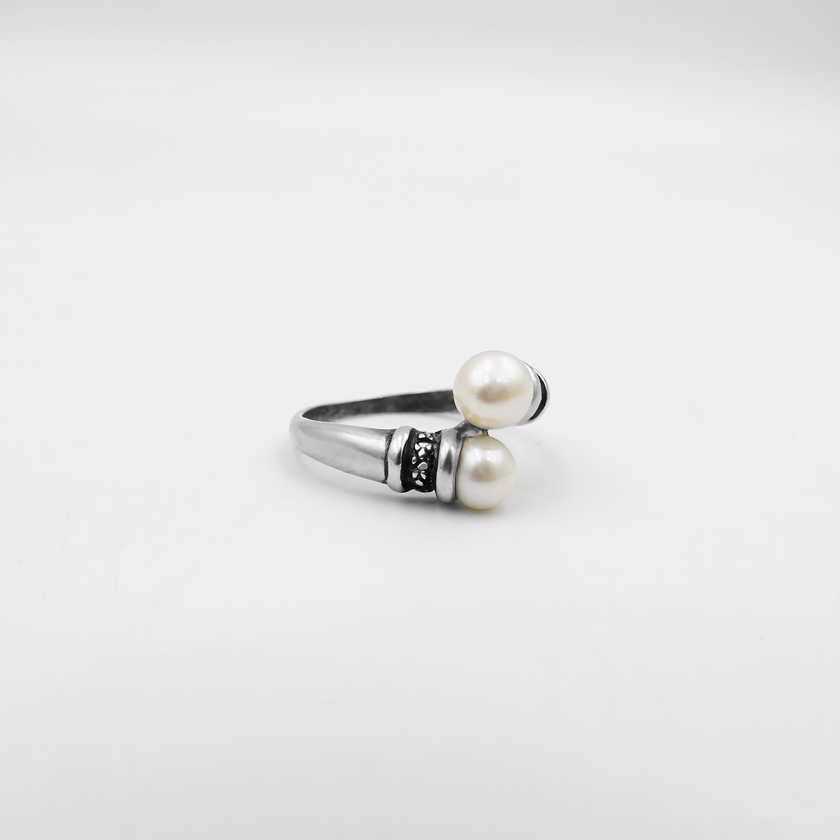 טבעת כסף עם פנינה Duo de Perles