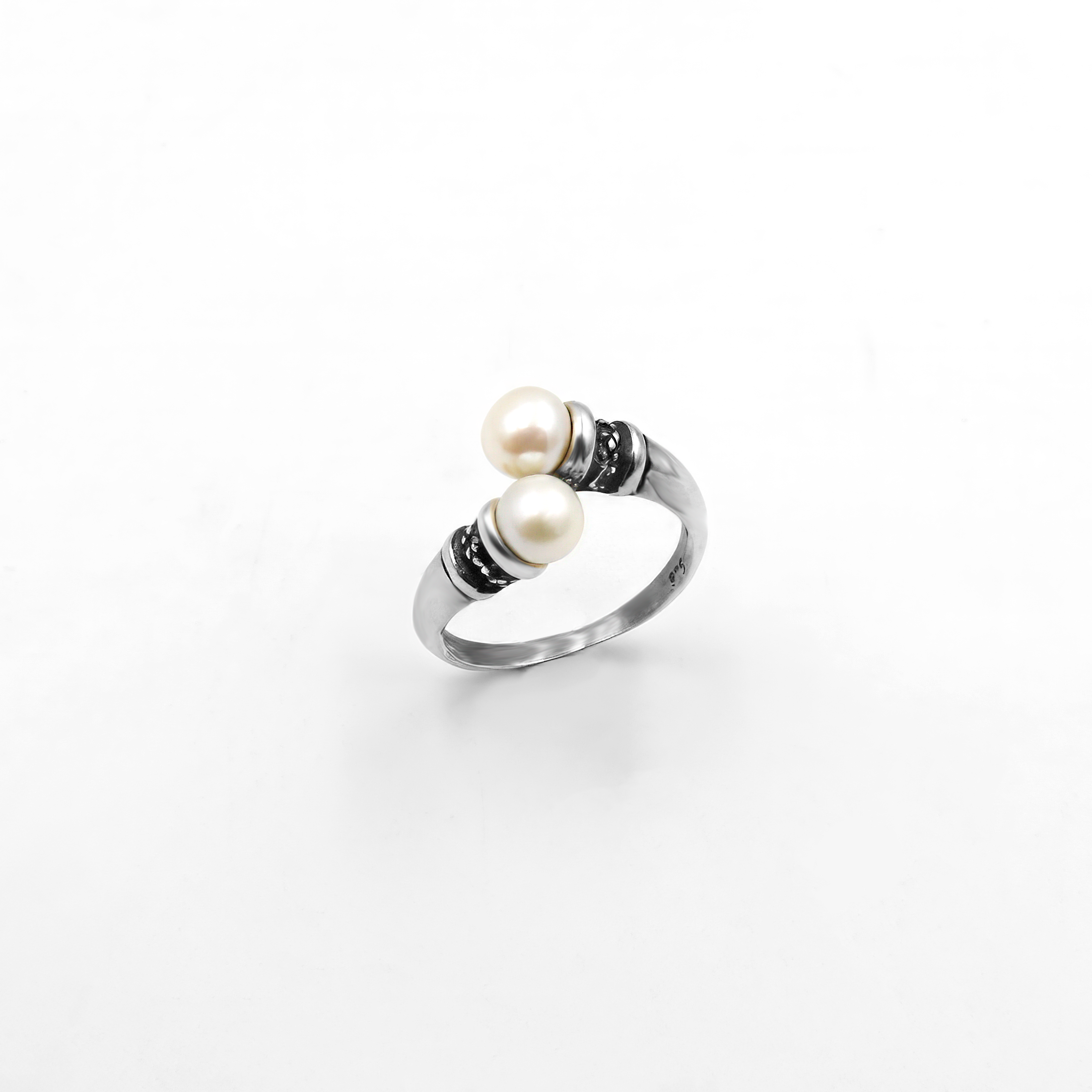 טבעת כסף עם פנינה Duo de Perles