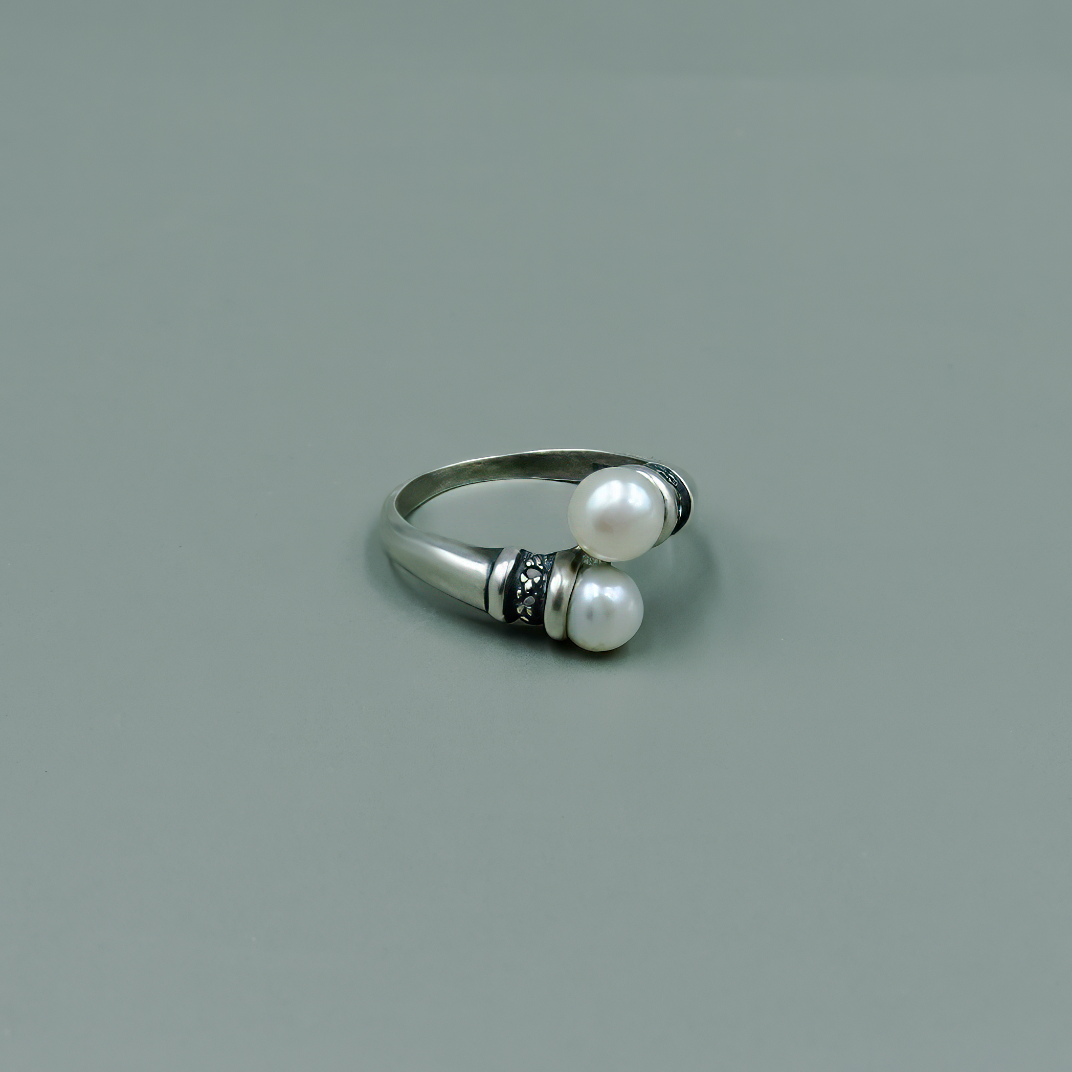 טבעת כסף עם פנינה Duo de Perles