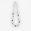 Silver chain, white pearls and red glass beads