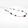 Silver chain, white pearls and red glass beads