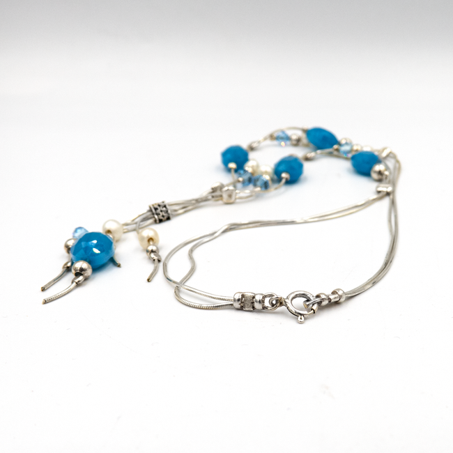 Pearls & Blue Glass Silver 925 Necklace