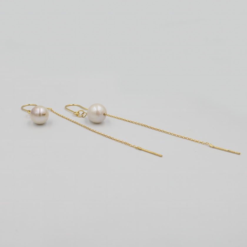 עגילי שרשרת עם פנינה