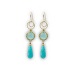 Dangling silver earrings with light blue opalite and amazonite