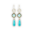 Dangling silver earrings with light blue opalite and amazonite