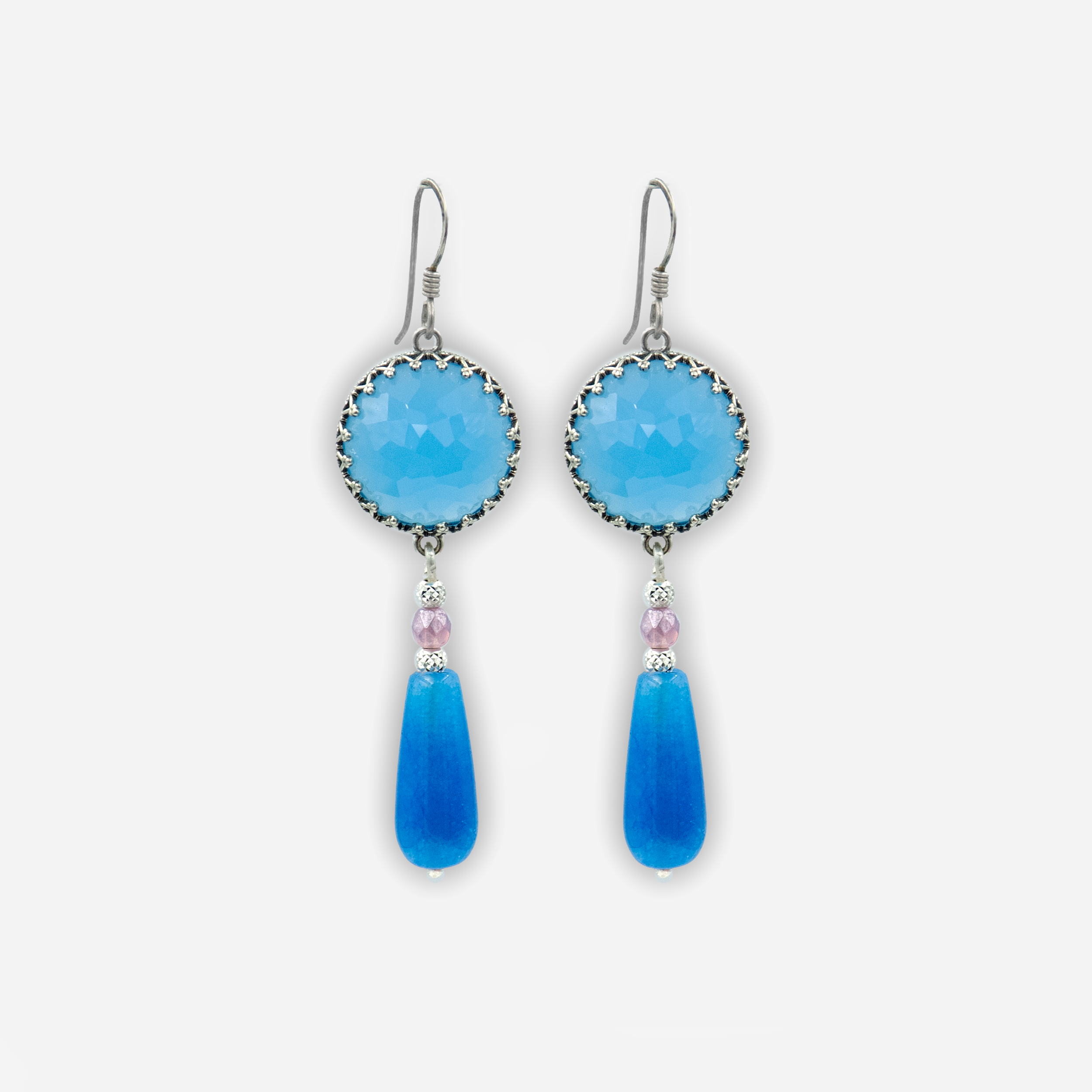 עגילים תלוים מכסף עם אופליט ואגת כחולים