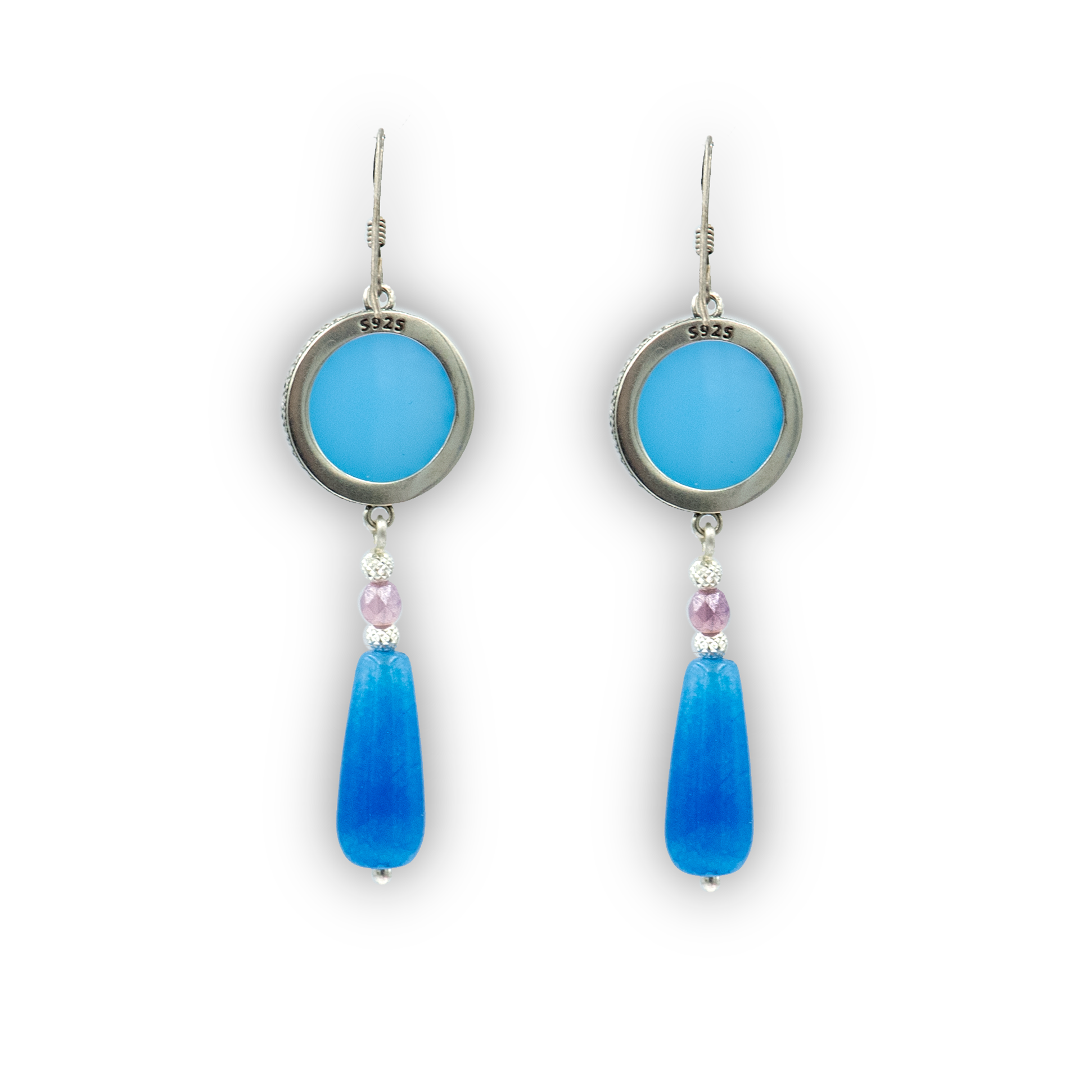 עגילים תלוים מכסף עם אופליט ואגת כחולים