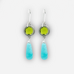 Dangling silver earrings with olivine and amazonite opalite