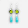 Dangling silver earrings with olivine and amazonite opalite