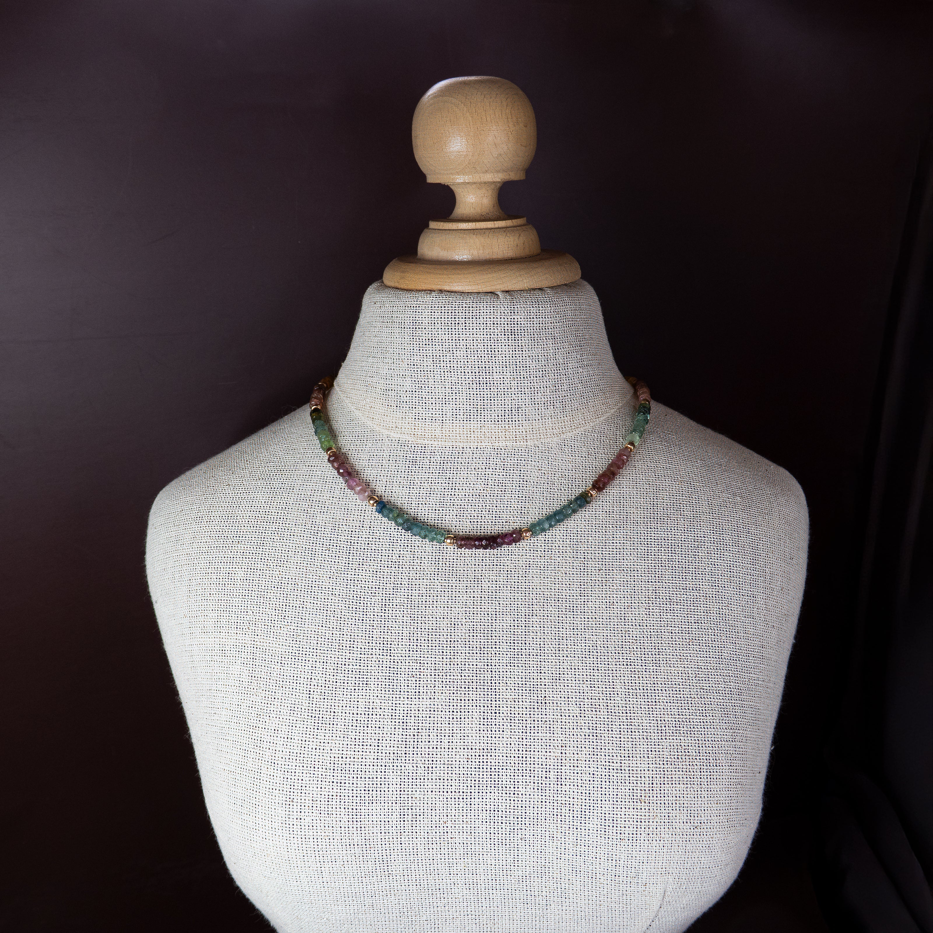 14K gold necklace with tourmaline