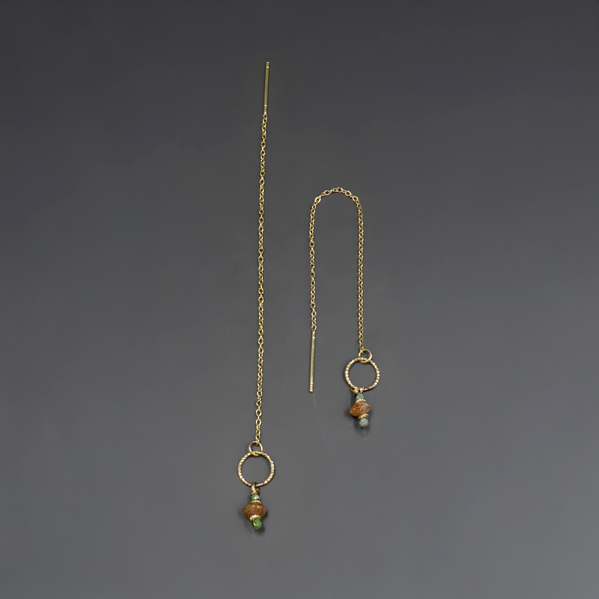 14 carat gold chain earrings with zoisite and sunstone