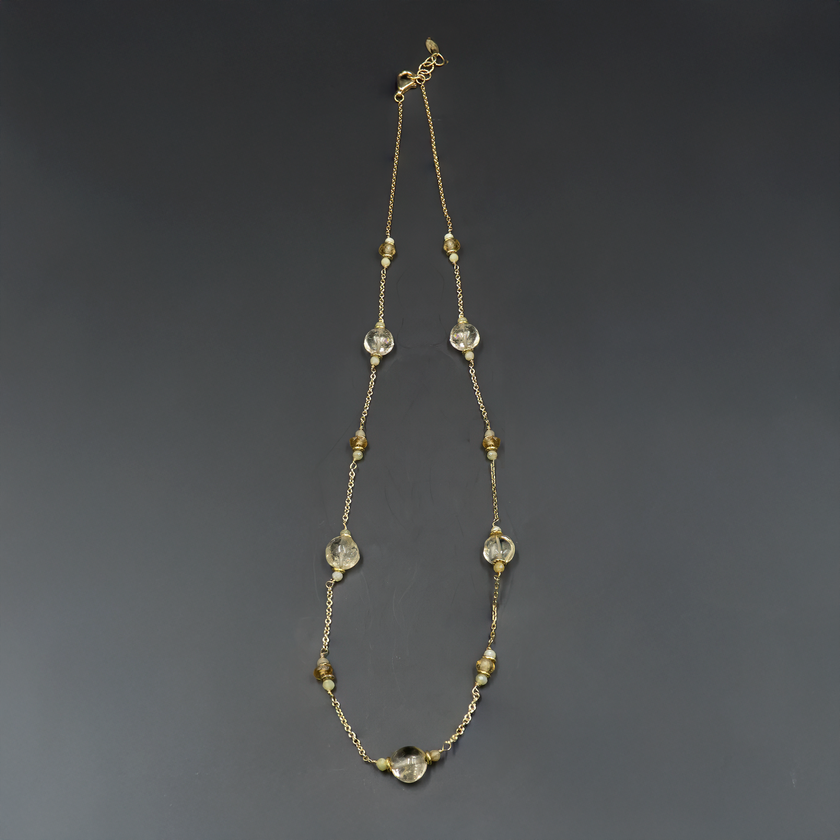 14 carat gold necklace with topaz and opal