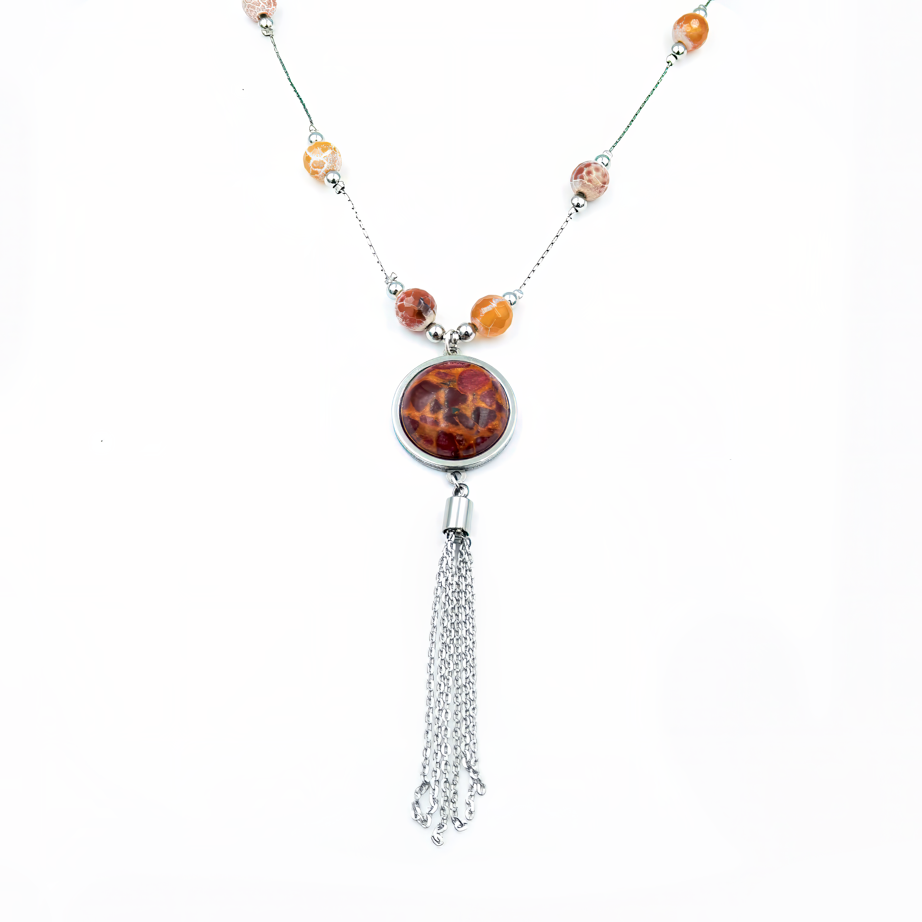 שרשרת כסף 925  ואגתים משולבת עם תליון ישפה