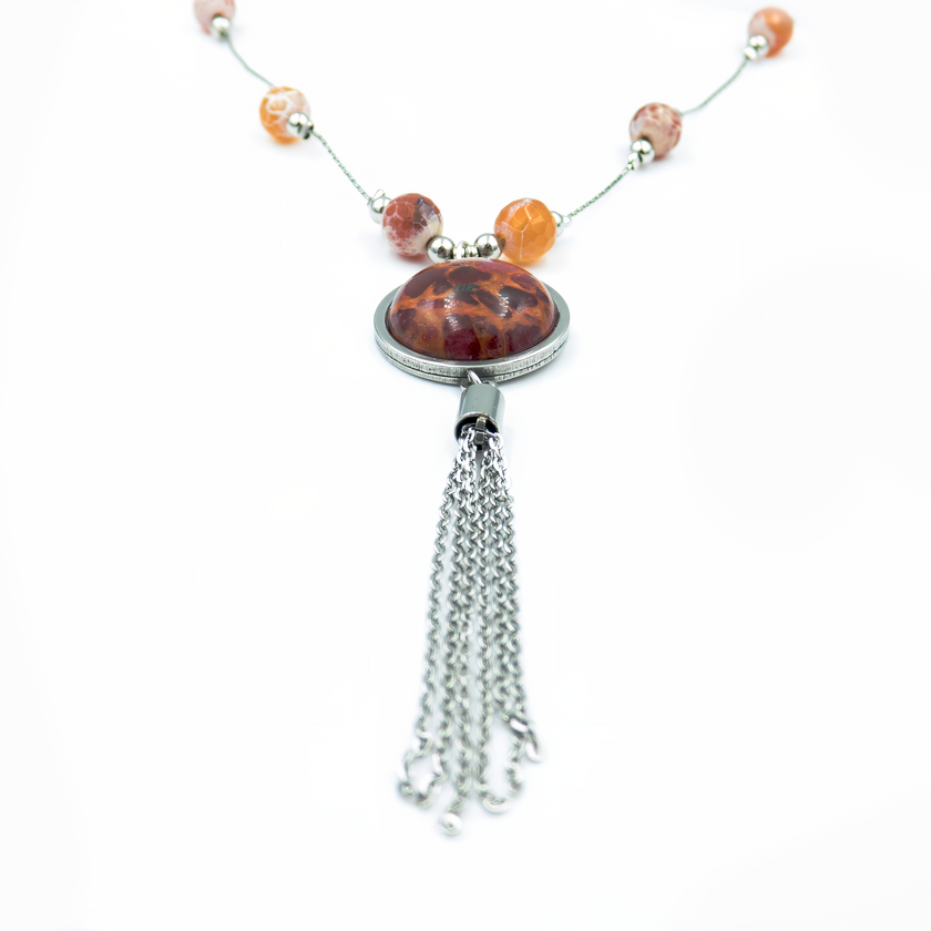 שרשרת כסף 925  ואגתים משולבת עם תליון ישפה