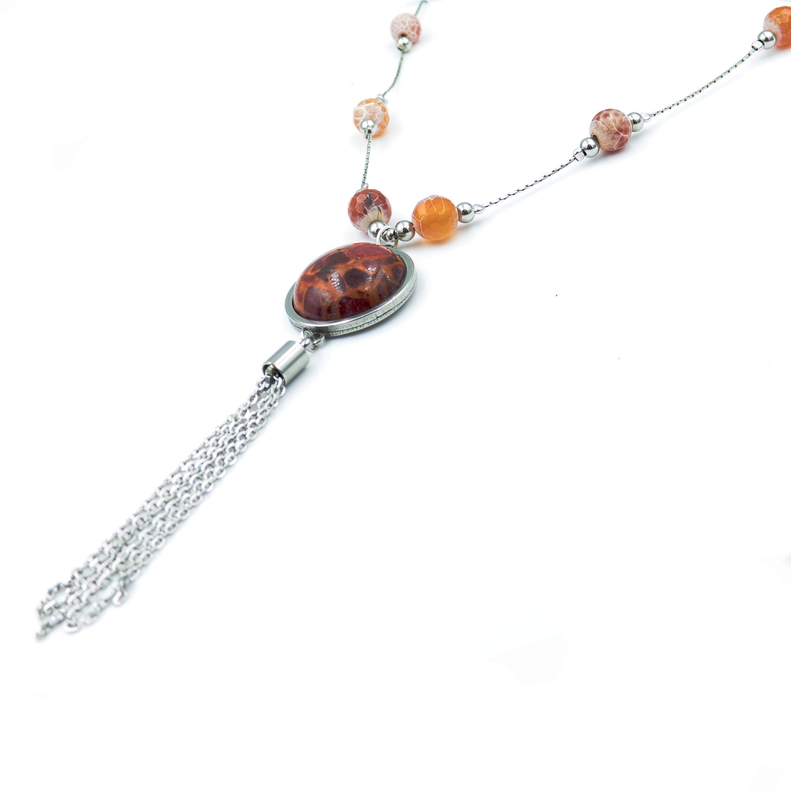 שרשרת כסף 925  ואגתים משולבת עם תליון ישפה