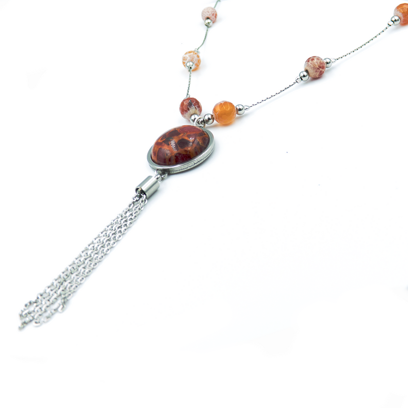 שרשרת כסף 925  ואגתים משולבת עם תליון ישפה