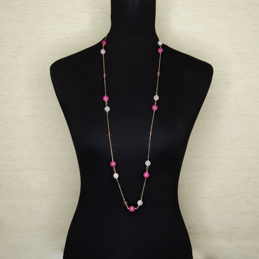 שרשרת אגת סגול-ורוד ורוז קוורץ ארוכה