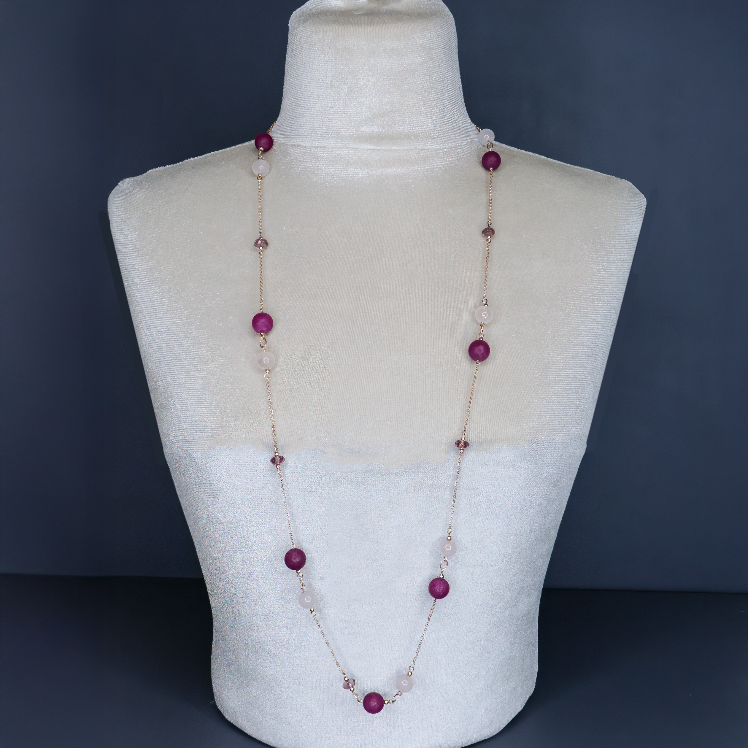 שרשרת אגת סגול-ורוד ורוז קוורץ ארוכה