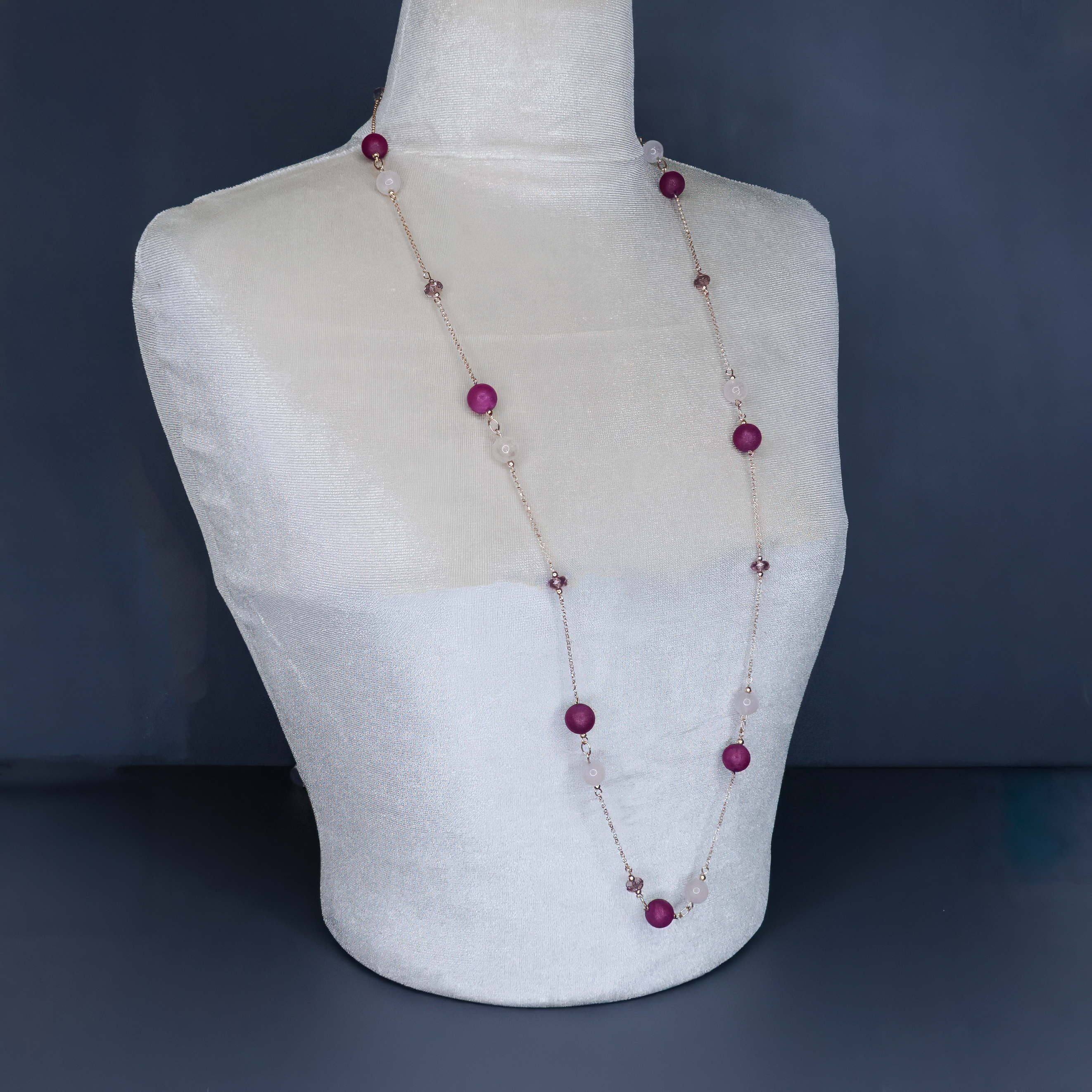 שרשרת אגת סגול-ורוד ורוז קוורץ ארוכה