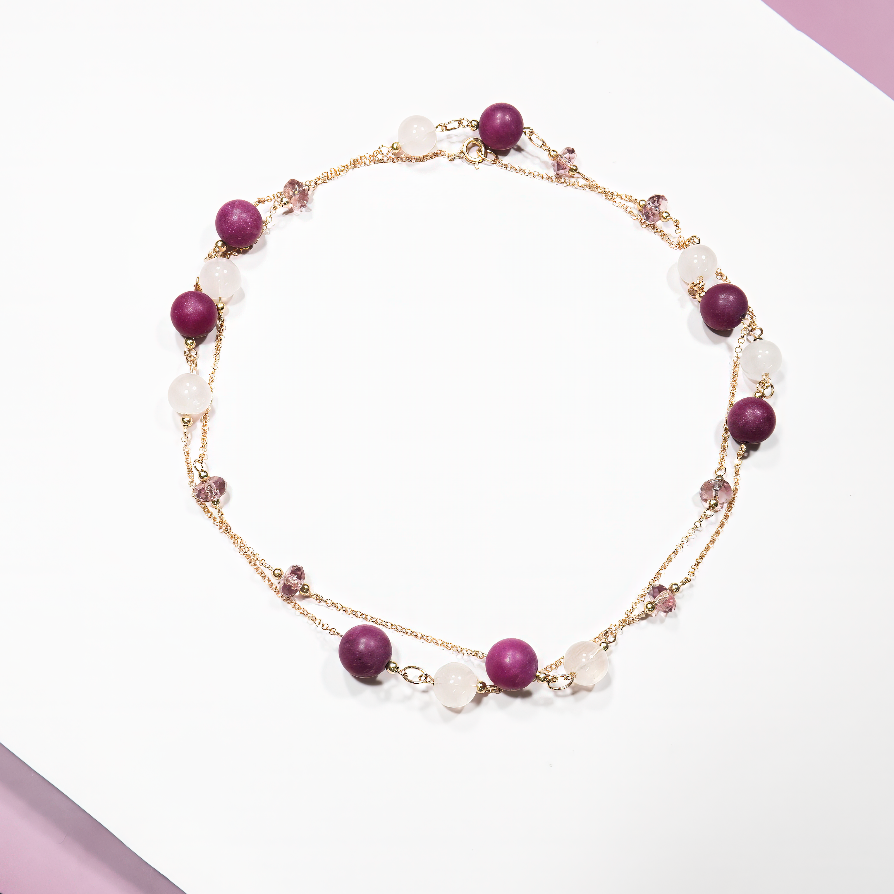 שרשרת אגת סגול-ורוד ורוז קוורץ ארוכה