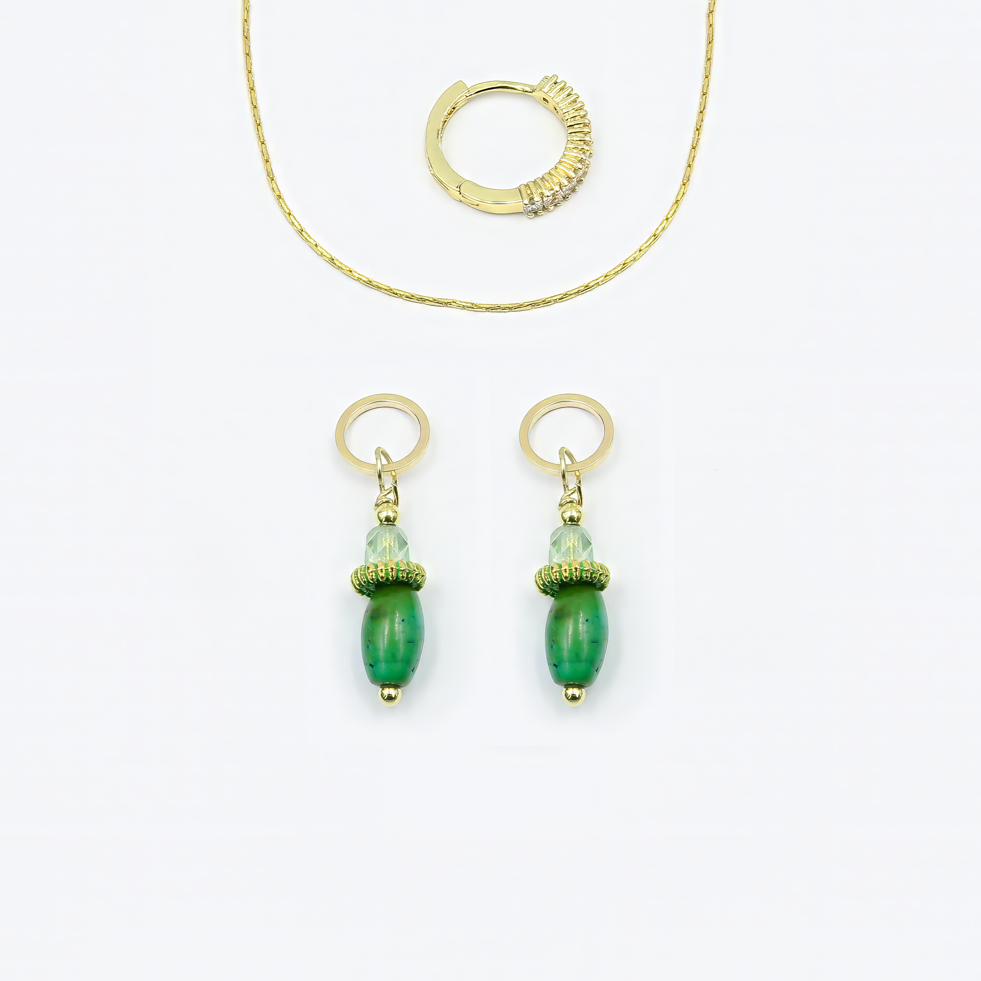 Earrings and necklace with 2 charms