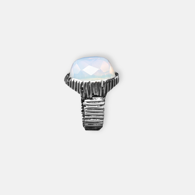 Oval silver ring with white opalite