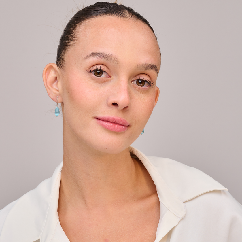 עגילי זהב עם אופליט תכלת