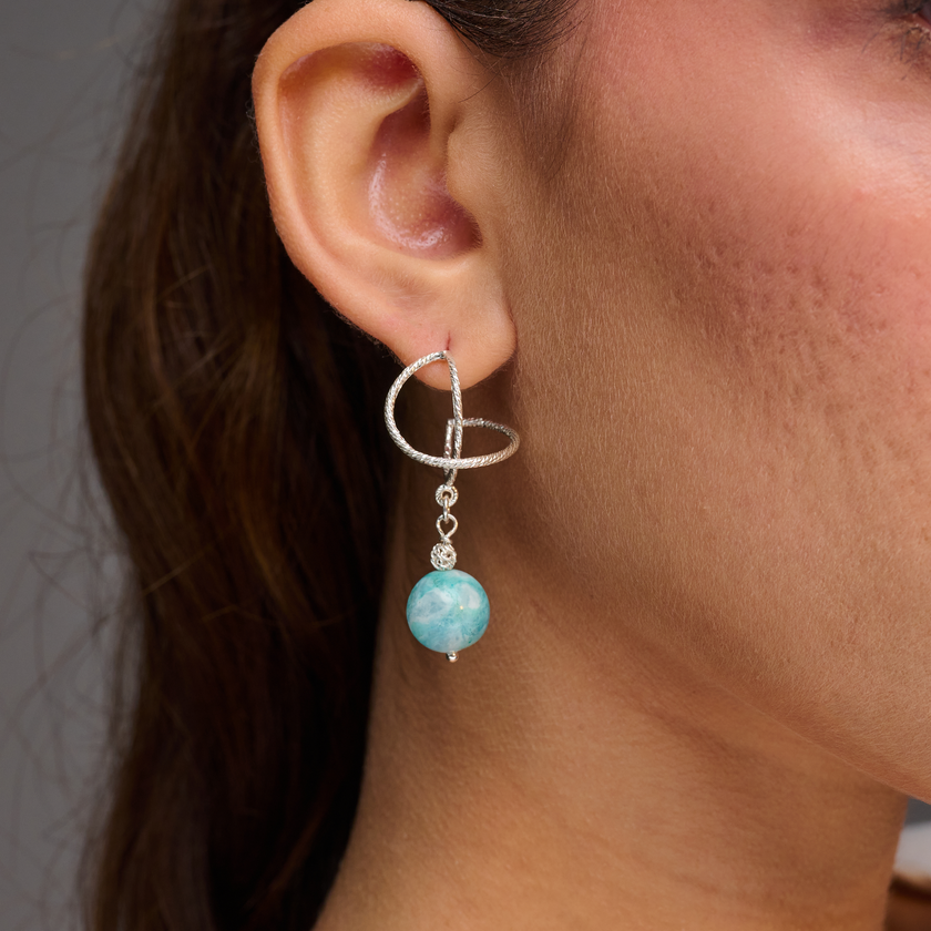 עגילי כסף אומגה עם אמזנייט